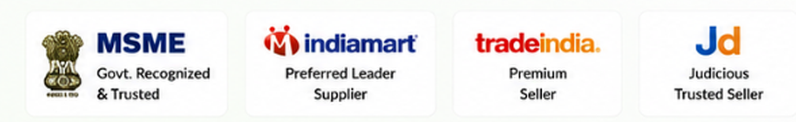 MSME, IndiaMART, TradeIndia and Justdial trust badges