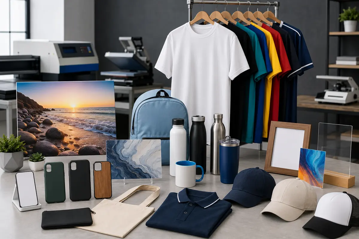 Printing products ecosystem for apparel, gifts, bottles, signage and custom merchandise