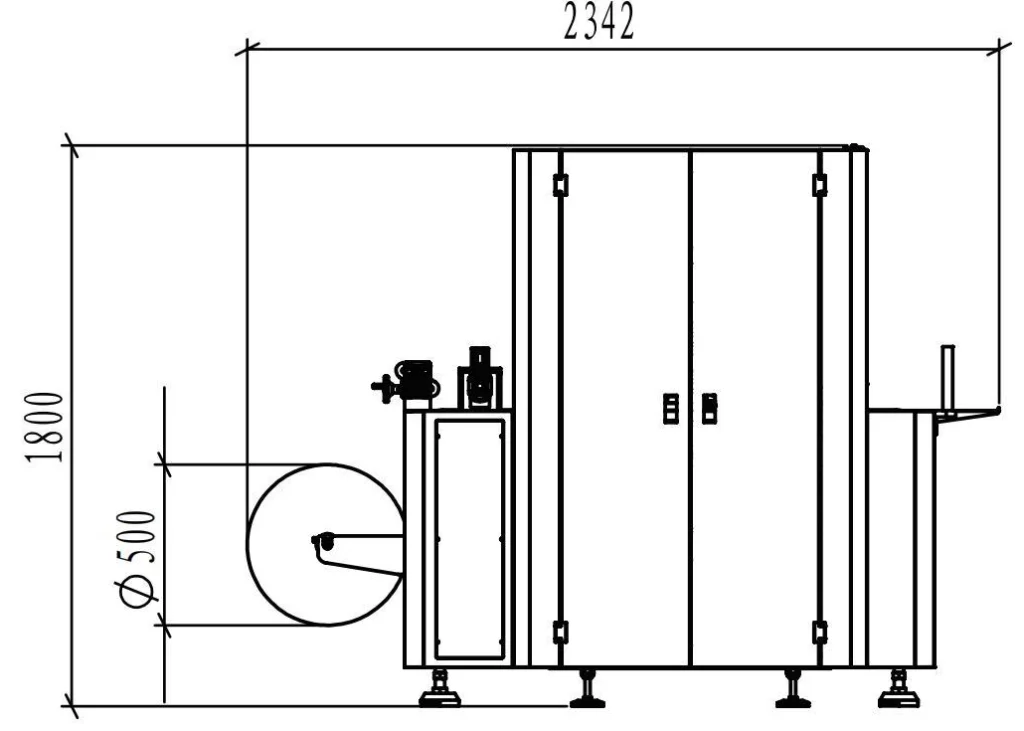 Machine dimensional drawing - front view